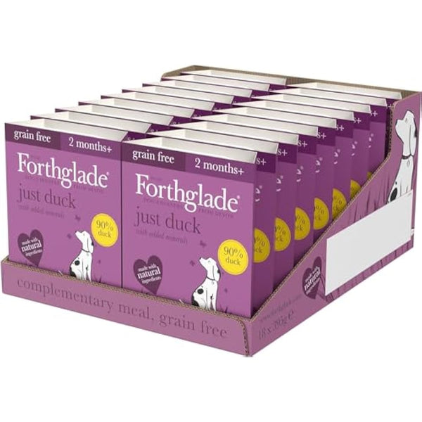 Forthglade Complementary Wet Dog Food (18 x 395g Trays) - Grain Free & Hypoallergenic Dog Food, Just 90% Duck with Vegetables, Stomach Sensitive Meals with Natural Ingredients
