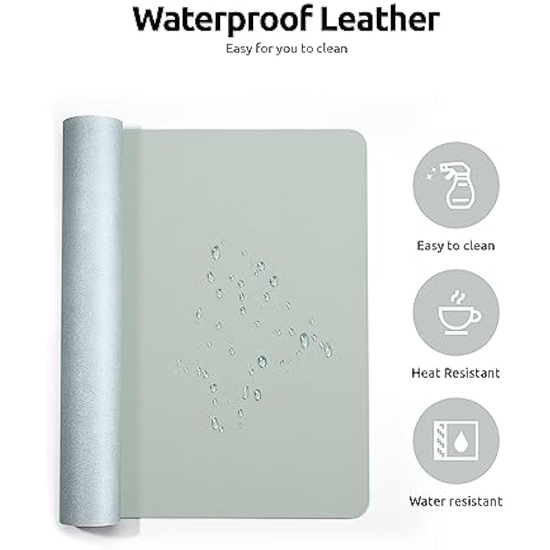 YSAGi Leather Desk Mat, Large Mouse Mat, Non-Slip Desk Pad, Waterproof PU Leather Table Protector Writing Pad for Office and Home (60 x 35 cm, Grayish Green)