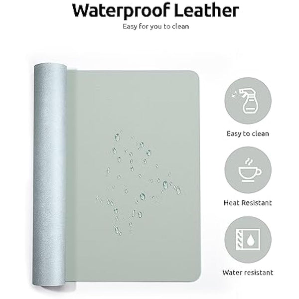 YSAGi Leather Desk Mat, Large Mouse Mat, Non-Slip Desk Pad, Waterproof PU Leather Table Protector Writing Pad for Office and Home (60 x 35 cm, Grayish Green)