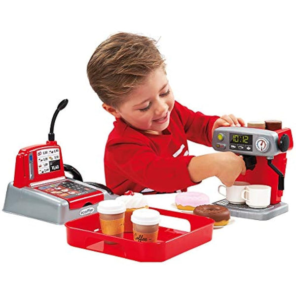Ecoiffier Coffee Shop - Playset with Coffee Maker, Donuts, Coffee Service, Cashier, Play Money, Mini Smartphone, for Children from 18 Months