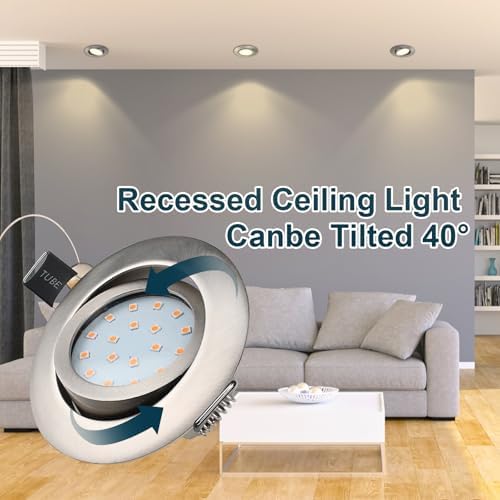HiBay 8X Downlights for Ceiling 5w, 230V Ultra Slim Recessed Spot Lights Warm White, Hole Size 72-80 mm, 40° Tilt Chrome Round Led Recessed Ceiling Lights for Kitchen, Living Room, Bedroom Indoor