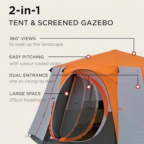 Coleman Tent Octagon, 6 Man Festival Dome Tent, 6 Person Family Camping Tent with 360° Panoramic View, Stable Steel Pole Construction, Sewn-in Groundsheet, 100 Percent Waterproof