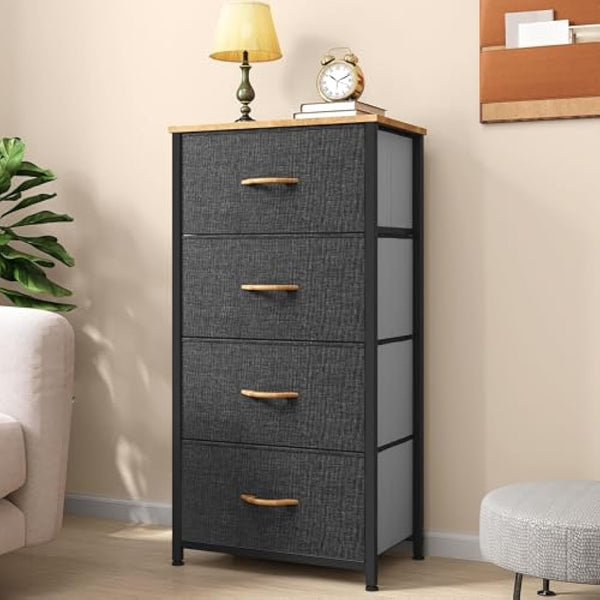 YITAHOME Chest of Drawers with 4 Drawers, Fabric Dressers with Easy Pull Handle,Sturdy Steel Frame,Storage Drawers for Bedroom, Closet, Clothes, Dark Grey