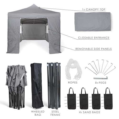All Seasons Gazebos 3M x 6M Waterproof Gazebo Party Tent with Rustproof Frame and Wheeled Carry Bag (Metallic Grey)