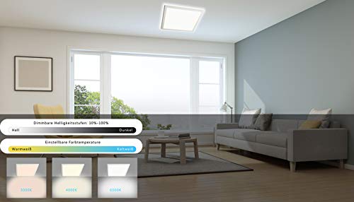 IMPTS LED Ceiling Light Panel Dimmable 30 x 30 cm, 18 W Extra Flat Ceiling Panel Lamp, Indirect Ceiling Lighting, Colour Temperature Adjustable with