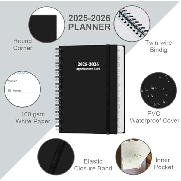 2025-2026 Appointment Book & Planner - Hourly Planner from July 2025 - June 2026, Weekly Appointment Book 2025-2026 with 30-Minute Interval, 6.4" x 8.5", Black