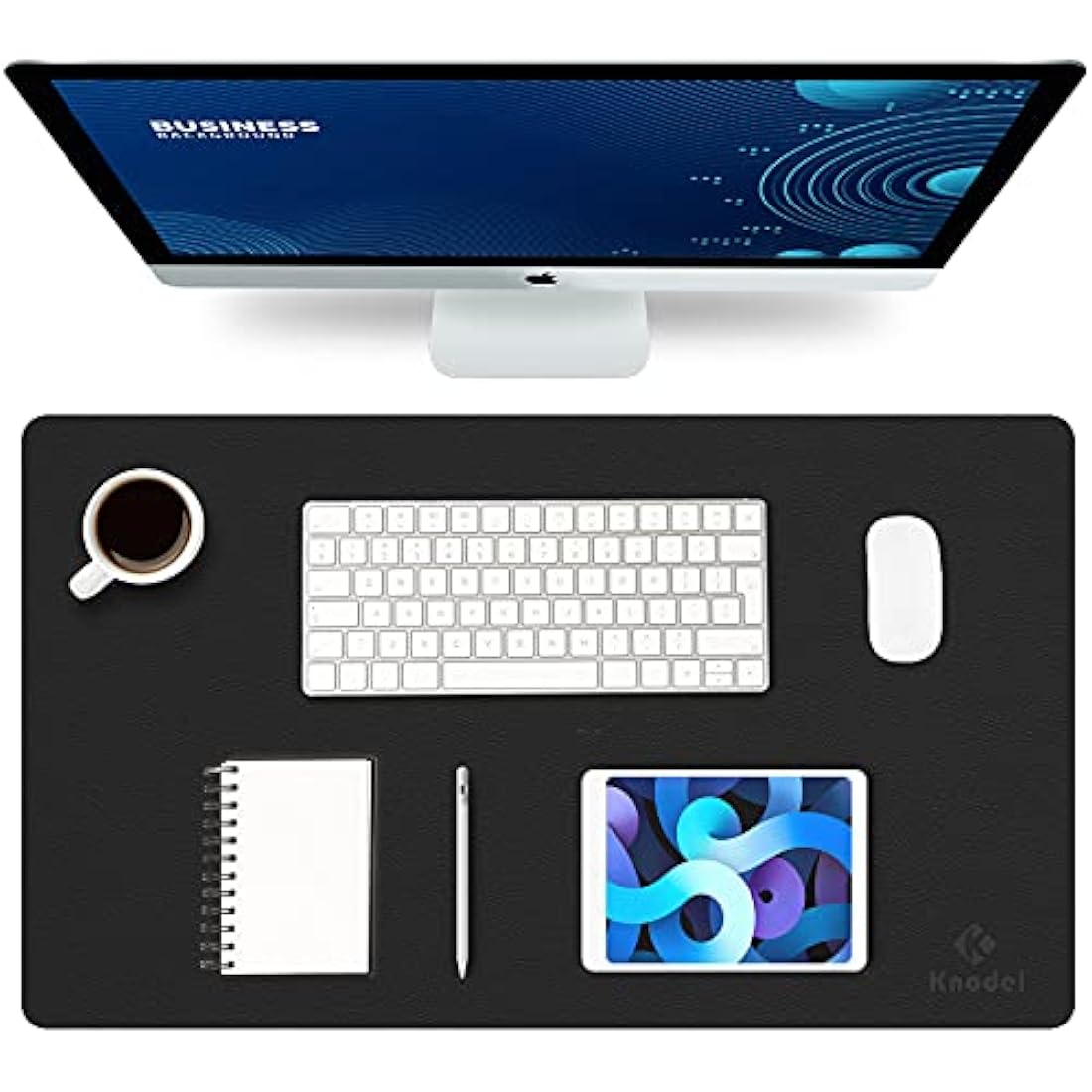 Knodel Desk Pad, Office Desk Mat, 60cm x 35cm PU Leather Desk Blotter, Laptop Desk Mat, Waterproof Desk Writing Pad for Office and Home, Dual-Sided (Black)