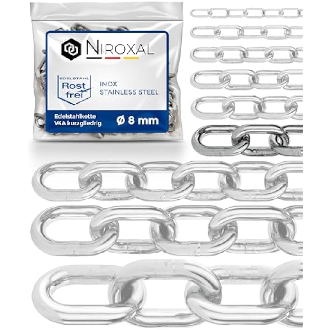 5-Meter 8-mm Thick Stainless Steel Chain V4A Short-Linked from NietFullThings on Piece Anchor Chain DIN 5685 DIN 766 5-m