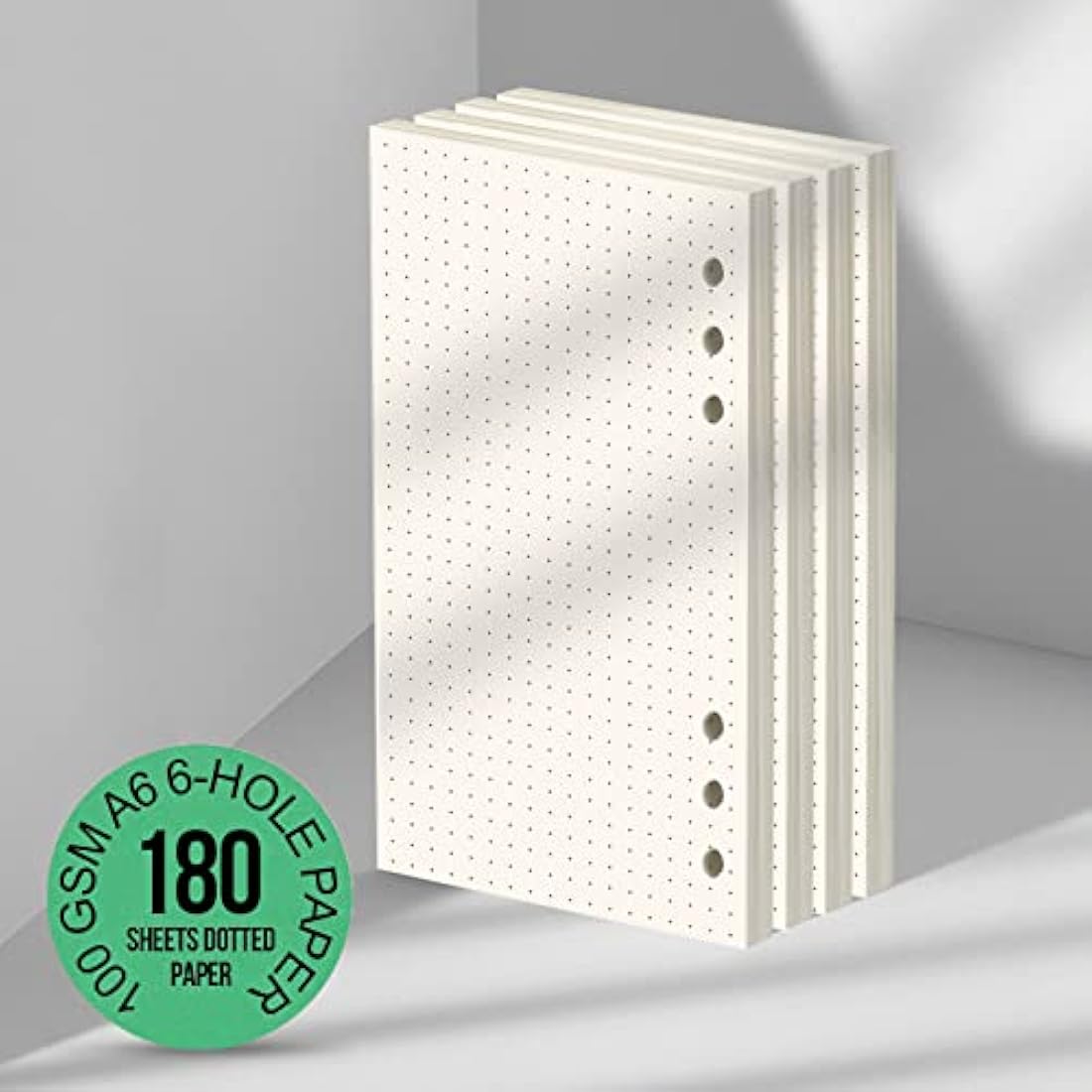 FANDAMEI 180 Sheets/360 Pages A6 Refills Dotted Paper, 100 GSM Personal Organiser Inserts for A6 Binder, 6-Hole Dot Paper, 171x94mm