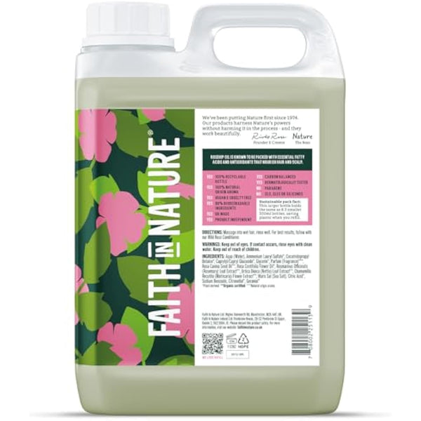 Faith In Nature Natural Wild Rose Shampoo, Nourishing for Normal Hair & Scalp, Vegan & Cruelty Free, No SLS, Silicones or Parabens, 2.5L Refill