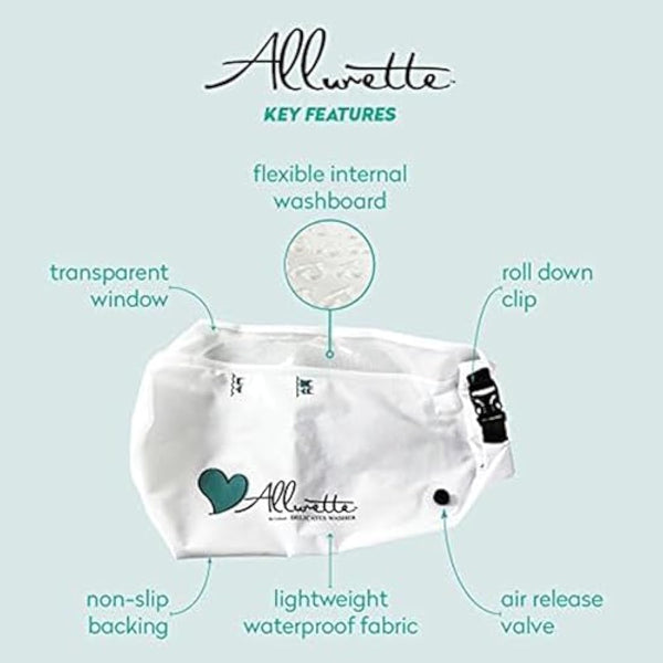 Allurette Wash Bag for Delicates – Portable Hand Washing Machine for Travel – Eco-Friendly Washer for Bras, Lingerie, Smalls & Baby Clothes – No Electricity Needed – Gentle & Compact Laundry Solution