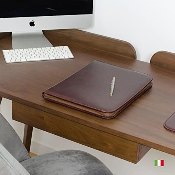 Maruse Luxury Leather Portfolio – Zip-Around Executive Folio & Organiser, Laptop & iPad Sleeve – Handmade in Italy, Cognac