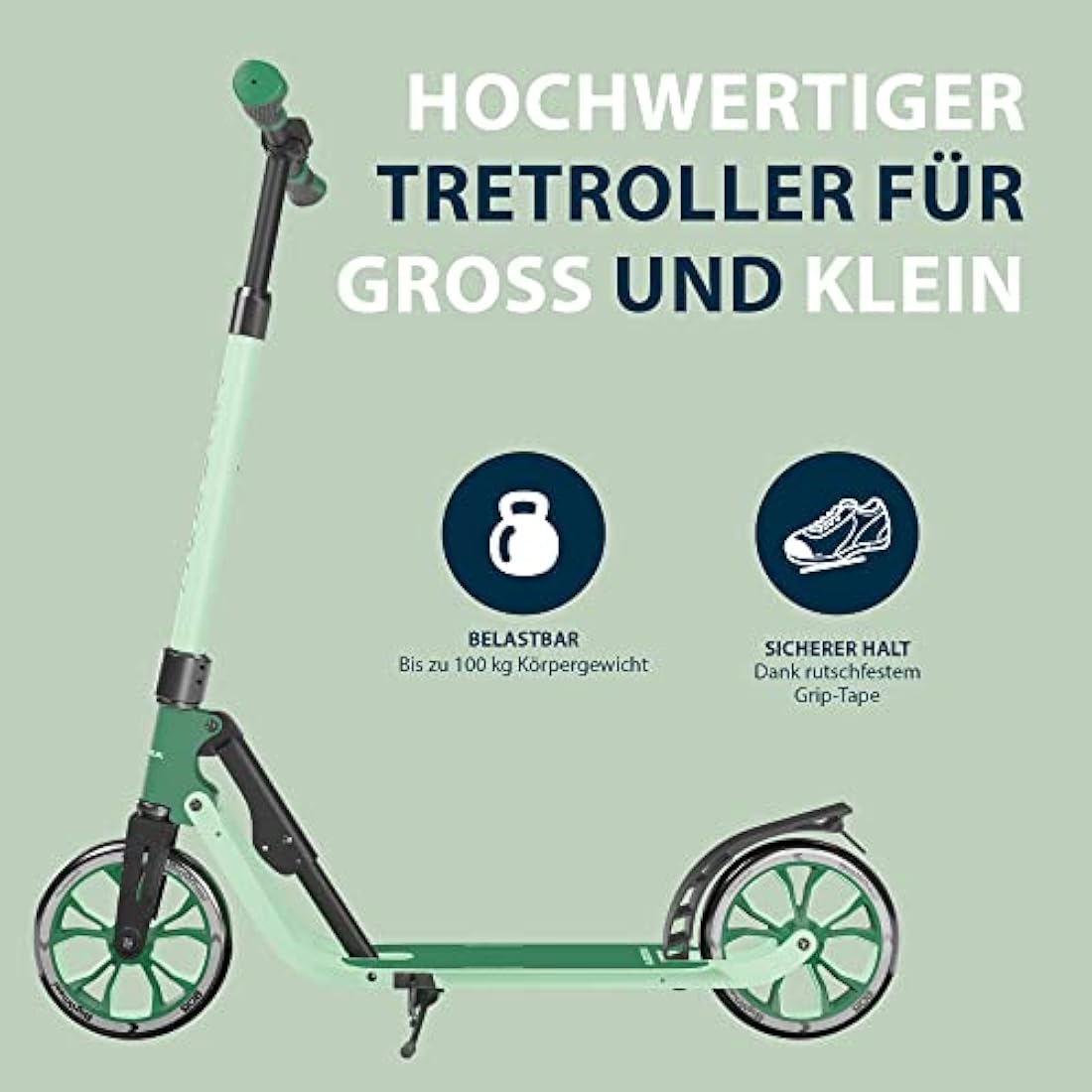 HUDORA BigWheel 205 Advanced Scooter - Comfortable aluminium scooter for up to 100kg - Height-adjustable & foldable kick scooter - Kick scooter for children/teenagers & adults
