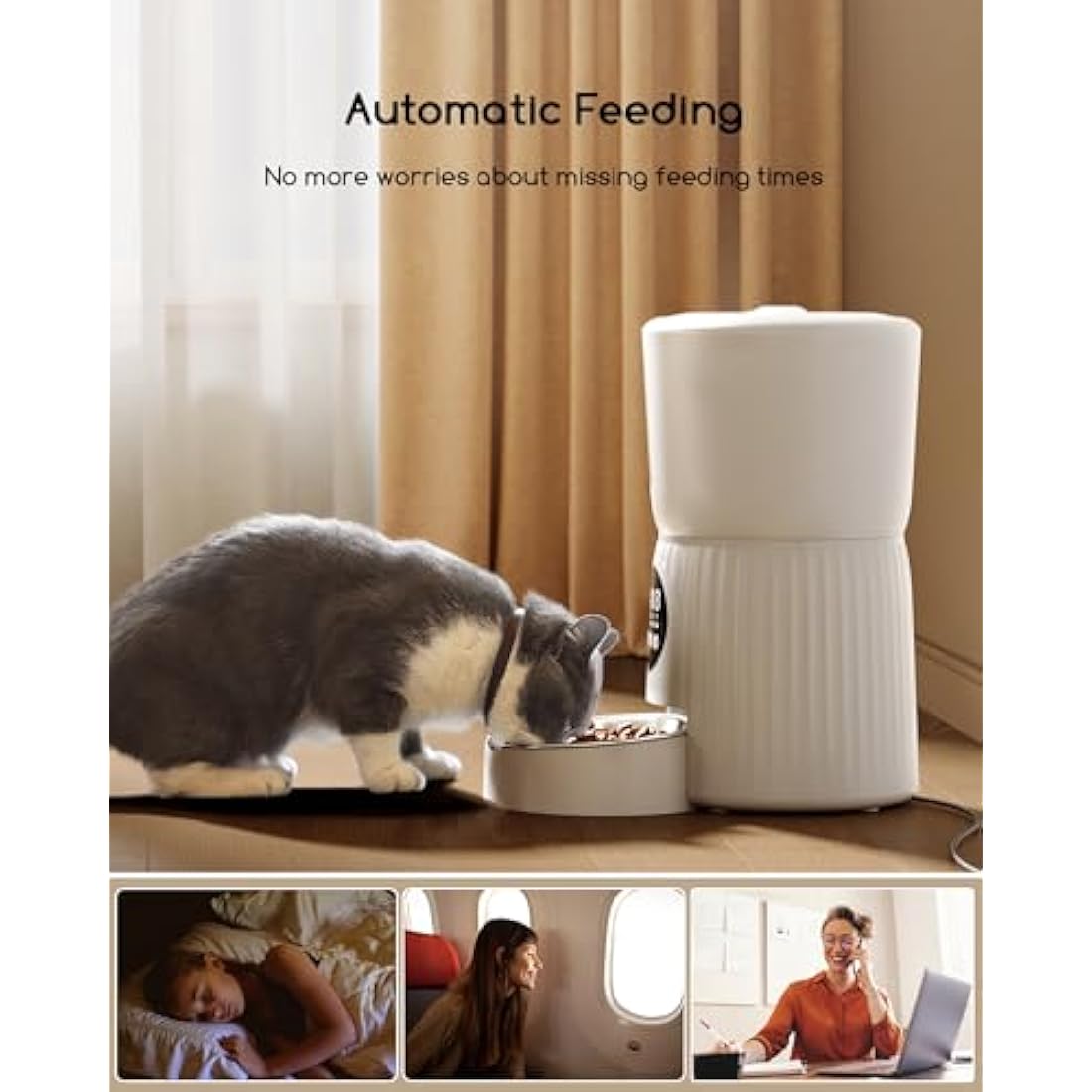 Faroro Automatic Cat Feeder, 4L Cat Feeder with Timer up to 6 Meals Per Day, Portion Control, 30s Voice Recording, Suitable for Small and Medium Pets
