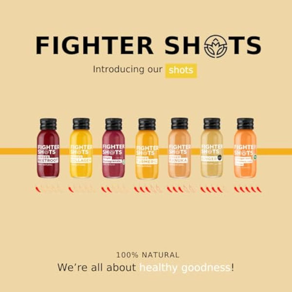 Fighter Shots Ginger Turmeric Shots (Vegan/12x60ml) | Fresh & Fiery Ginger Shots for Immune Support | Boosts Energy | 100% Natural/No Nasties | Rich in Antioxidants | Packed with Vitamin C