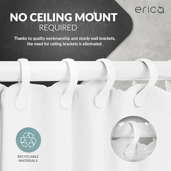 Erica Shower Curtain Rail for Bathtubs, L-Shaped Shower Curtain Pole in three varations 70x90cm / 70x160 cm / 90x140 cm, Wall Mounted Shower Pole, Curved Shower Rail, White Powder Coated Steel