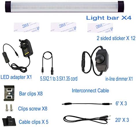 AlBOO Under Cabinet Kitchen Lights Wired LED 6000K Dimmable,28cm Under Cupboard Kitchen Lights 12V Plug in with Mains,Ultra Thin Fixture Under Couter Lights Display Lights for Cabinet Cupboard 4 Pack