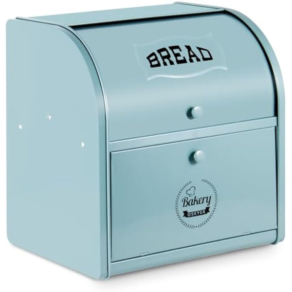 Dyserbuy Bread Bin, Bread Bins for Kitchen, Large Bread Box with Roll Top Lid, Double Metal Bread Container, Storage Bin for Fresh Loaves, Cookies, Pastries 30 x 25 x 33 cm (Green)