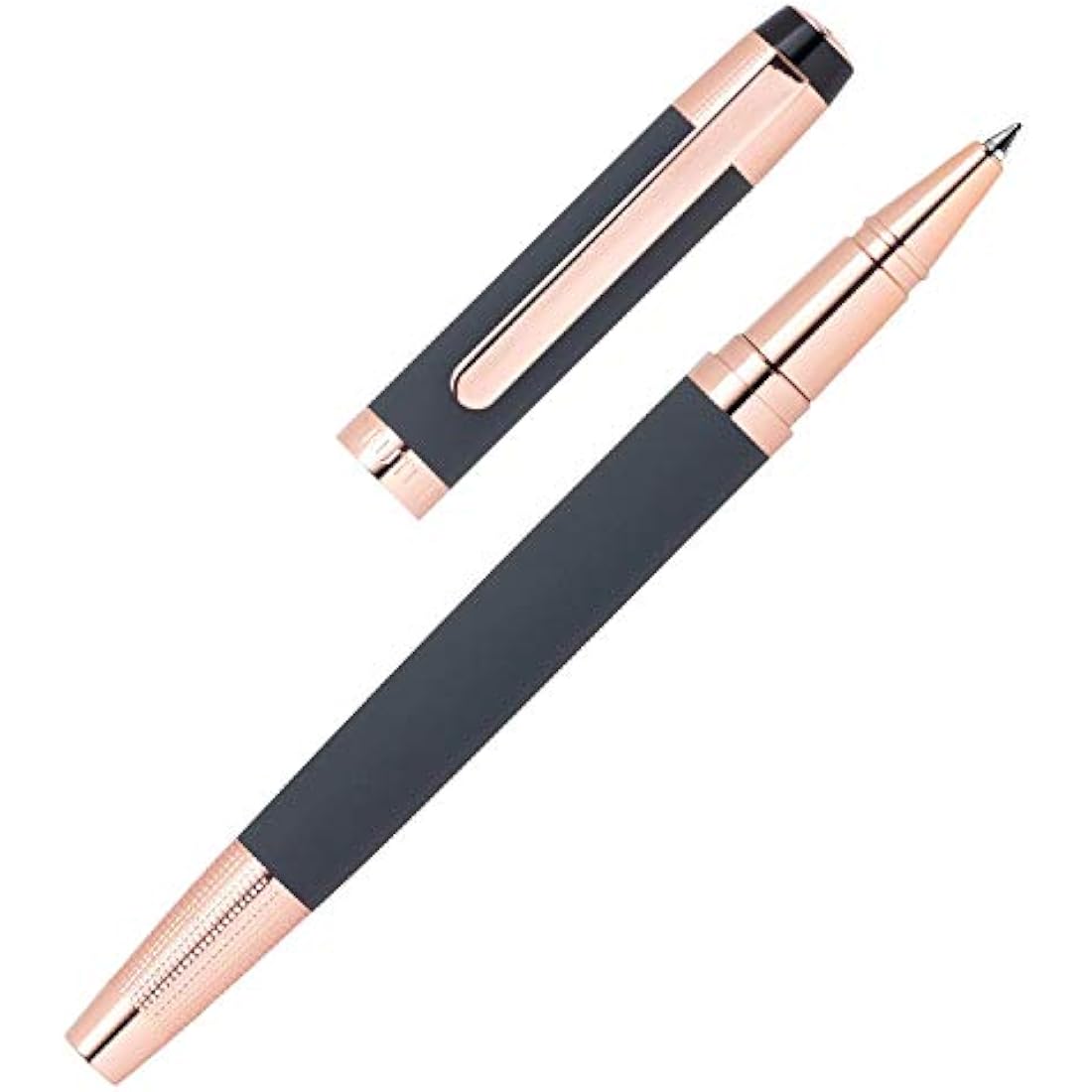 Cerruti 1881 Rollerball Pen „THAMES“ | Stainless Steel with Grey Rubberized Lacquer And Gold Plating | Black Ink | Gift Box