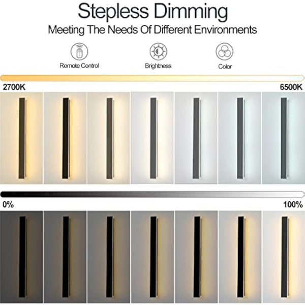 ZTWLEED Long Outdoor Wall Light,Dimmable Wall Light with Remote Control,LED Long Wall Lamp Villa 25W IP65 Waterproof Wall Lights Black,120CM Outdoor Wall Lamp for Patio Villa