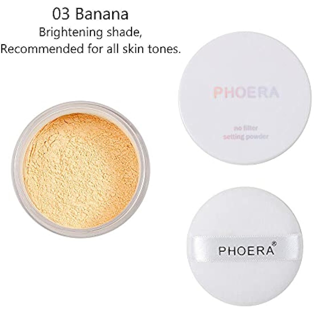 AQUAPURITY - PHOERA Loose Makeup Setting Matte Face Powder + Puff, Long Lasting Lightweight Foundation Make Up Fixer Beauty Blender Highlighter Palette Flash Photography (103 - Banana)