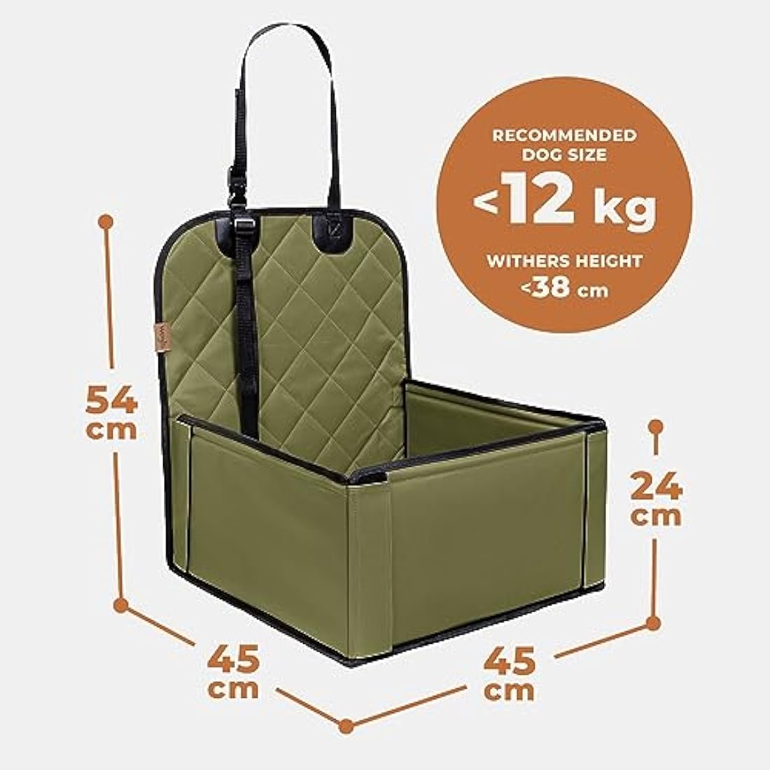 Wuglo Extra Stable Dog Car Seat - Robust or Puppy for Small to Medium-Sized Dogs Reinforced Walls and 3 Belts Waterproof Pet Back Front (Khaki) (ST-1-BG)