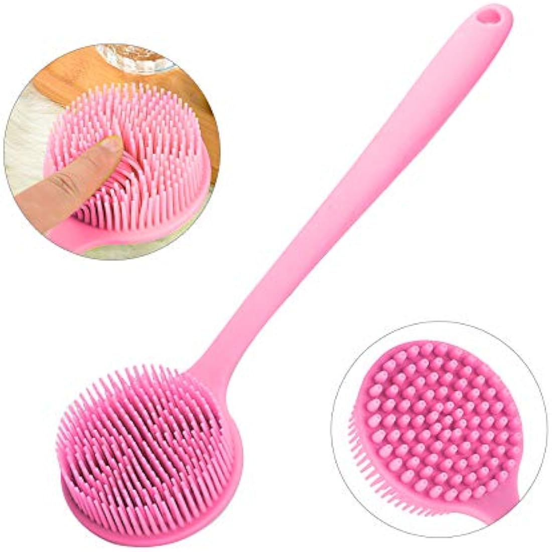 Ithyes Silicone Body Brush, Bath Brush Back Scrubber Long Handle Bath Shower Brush with Ultra Soft Bristles,Non-Slip,Pink