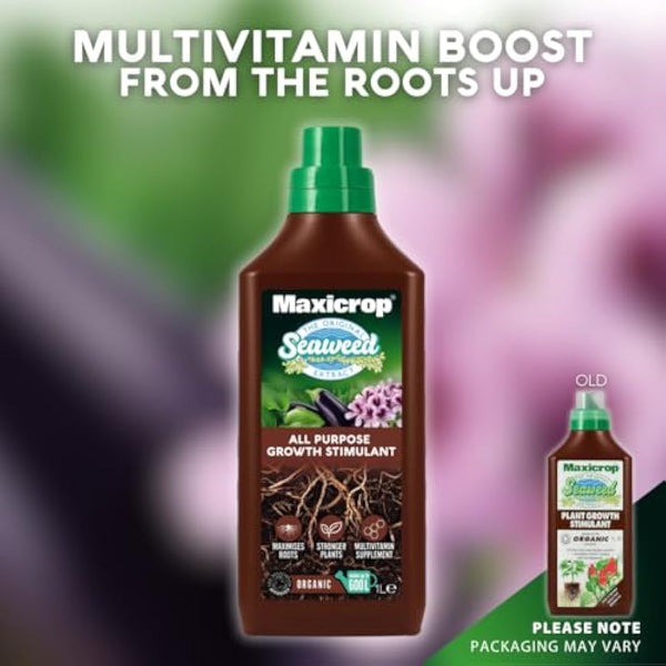 Maxicrop All Purpose Plant Growth Stimulant, 1L - Natural Seaweed Based Liquid Biostimulant - Multivitamin Boost for All Garden Plants - Strong Roots - Healthy Growth - Builds Resilient Crops