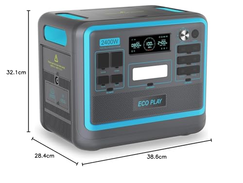 Portable Power Station 2400W (Peak 4800W), Eco Play Power Station with 2048Wh LiFePO4 Battery, 3x230V AC Pure Sine Wave, 1.8H to Full Charge, Solar Generator for Camping/Outdoor/Emergency