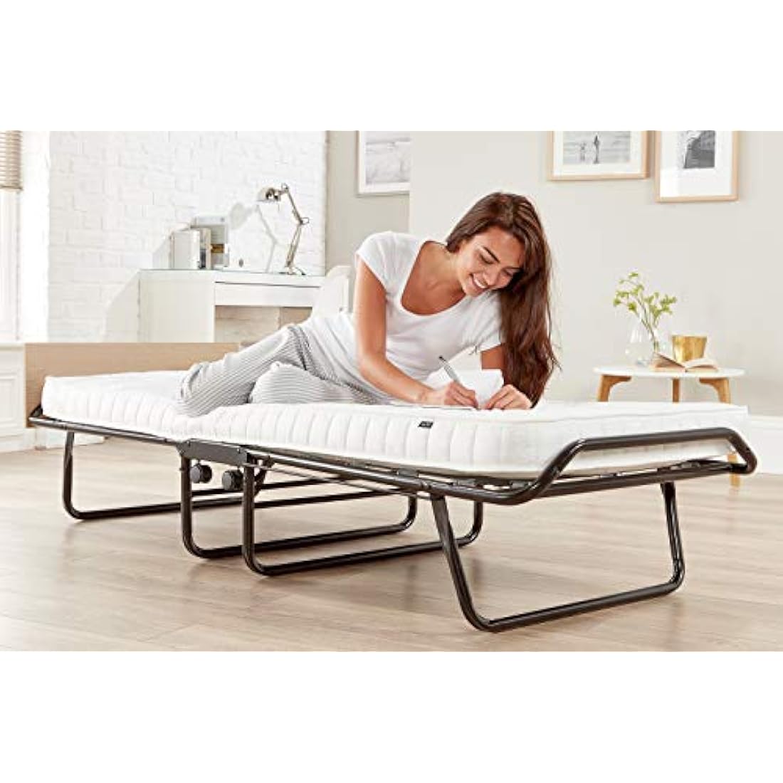 Jay-Be Supreme Folding Bed with Micro e-Pocket Sprung Mattress and Automatic Folding Legs, Compact, Single, Black