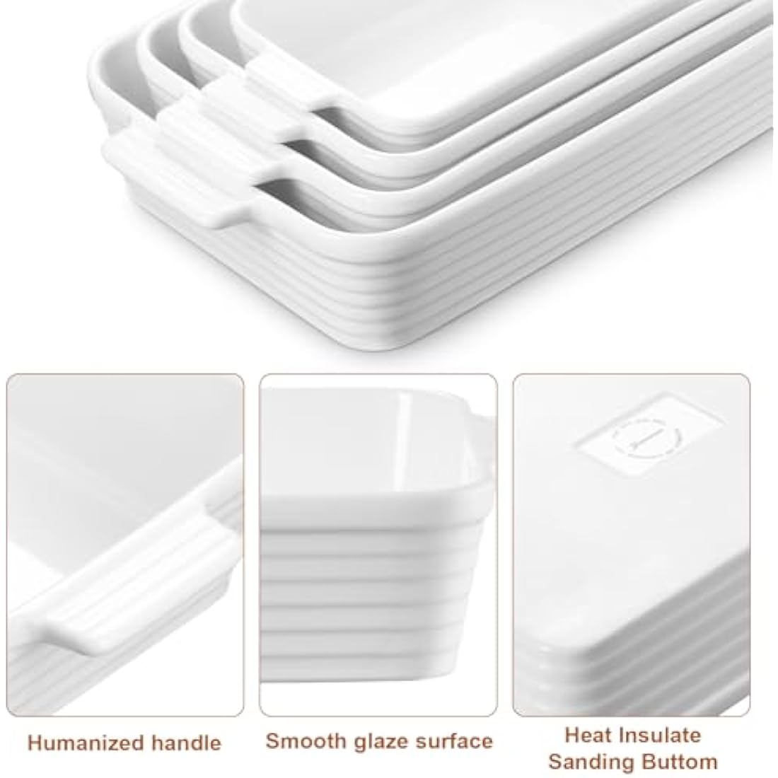 Jassceram Ceramic Casserole Dish Set of 4 Deep Rectangular Lasagna Pan Baking Dishes with Handles Large Porcelain Oven Safe Bakeware for Cooking Brownie Banquet Mac&Cheese(9.6"/11.5"/13.1"/15.2")