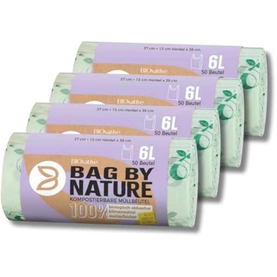 6L organic waste bags with handle - 100% compostable & biodegradable - tear-resistant organic bags for clean disposal with handle - also available as 10L, 20L, 30L