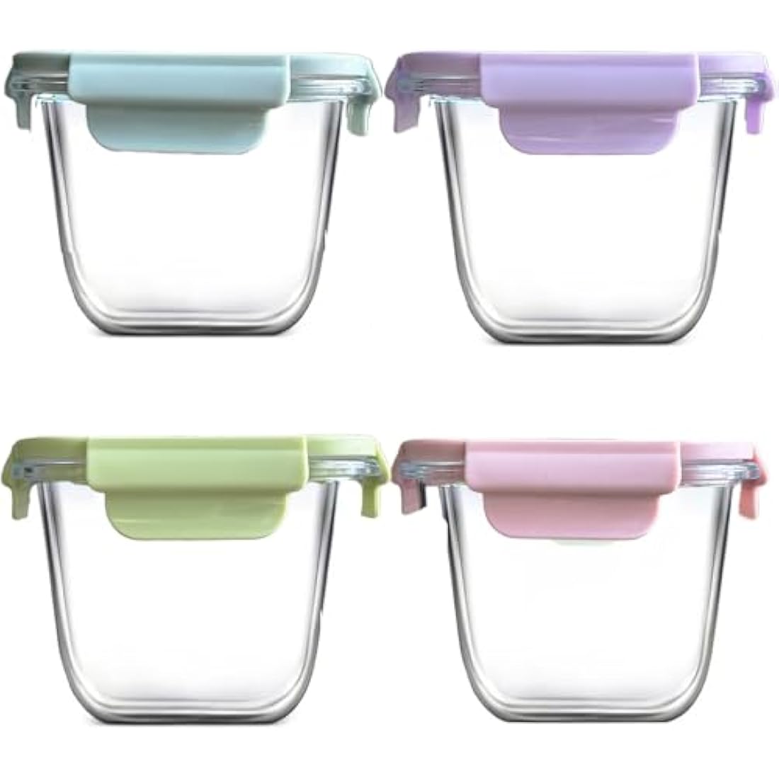 S.ROKE TTAN Square Glass Food Containers With Lids, Leak Proof Soup Container, 920ML Heat Resistant Glass Food Container, Meal Prep Bowls, Borosilicate BPA-Free, Freezer、Dishwasher Safe (4)