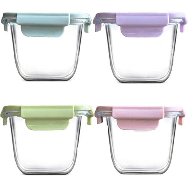 S.ROKE TTAN Square Glass Food Containers With Lids, Leak Proof Soup Container, 920ML Heat Resistant Glass Food Container, Meal Prep Bowls, Borosilicate BPA-Free, Freezer、Dishwasher Safe (4)