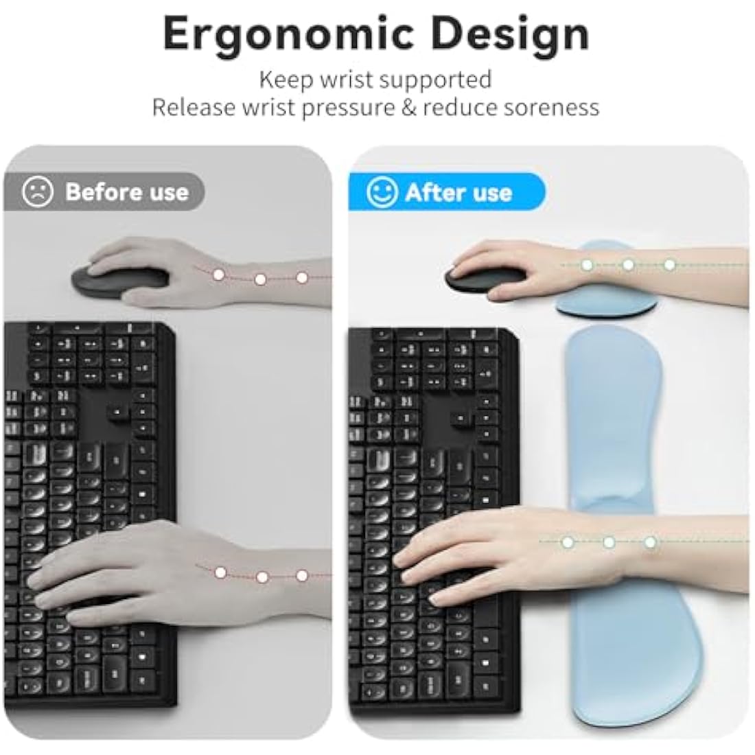 ZIBLY Wrist Rest Keyboard and Mouse Set - Non-Slip Ergonomic Wrist Cushion Support Pad - Easy Typing, Pain Relief – Premium Silky Gel Memory Foam for Work from Home Gaming Computer Laptop