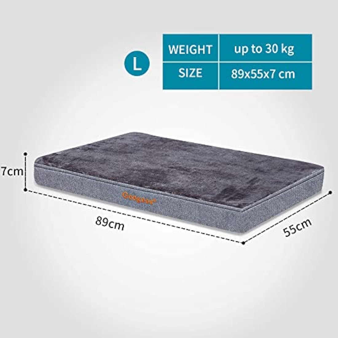 Geegoos Memory Foam Bed with Washable Removable Cover for Large Dogs,Orthopedic Mattress with Non-Slip Bottom/Waterproof Liner, Suitable for Dog Crates(89x55x7cm,Grey)