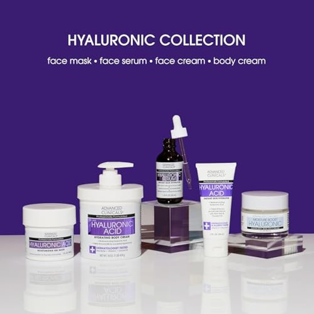 Advanced Clinicals Anti-aging Hyaluronic Acid Cream for face, body, hands. Instant hydration for skin, spa size. (Two - 16oz)