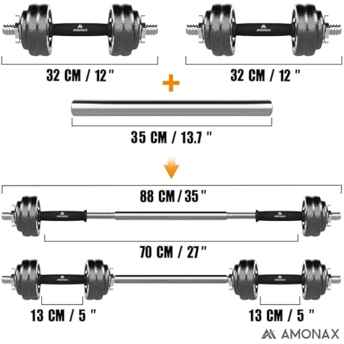 Amonax 20kg 30kg Cast Iron Adjustable Dumbbells Weight Set, Barbell Set Men Women, Strength Training Equipment Home Gym Fitness, Dumbell Pair Hand Weight, Bar Bells Free Weights for Weight Lifting