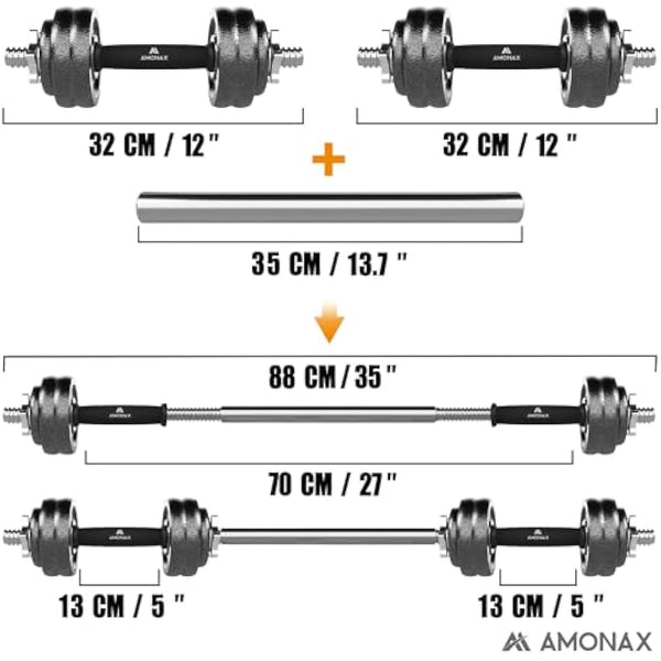 Amonax 20kg 30kg Cast Iron Adjustable Dumbbells Weight Set, Barbell Set Men Women, Strength Training Equipment Home Gym Fitness, Dumbell Pair Hand Weight, Bar Bells Free Weights for Weight Lifting