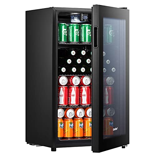COMFEE' RCZ99BG2(E) Under Counter Beer & Drinks Fridge-93L Capacity,Holds up to 115 Cans, Premium Temperature Performance (2℃ to 15℃), Full Length Low-E Glass, Removable Shelves, LED Light, Low Noise