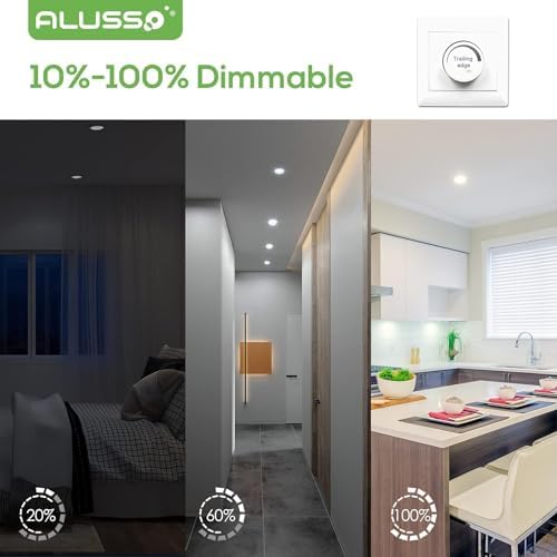 ALUSSO LED Recessed Ceiling Spot Lights Dimmable, 10W IP44 Ultra Slim Downlights 230V 800LM, Warm White 3000K Neutral White 4000K Cool White 6500K Adjustable Lights for Living Room Bathroom, 6 Pack