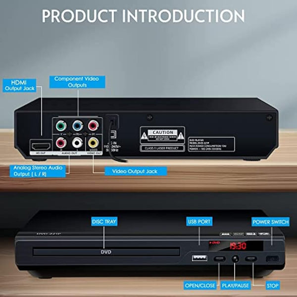 Full HD 1080p Upscaling DVD Player for TV with HDMI Output, for Home,Plays All Formats & Regions,USB Port,Multi-Formats DVDs/CDs Supported,Remote Control and AV/HDMI Cable Included…