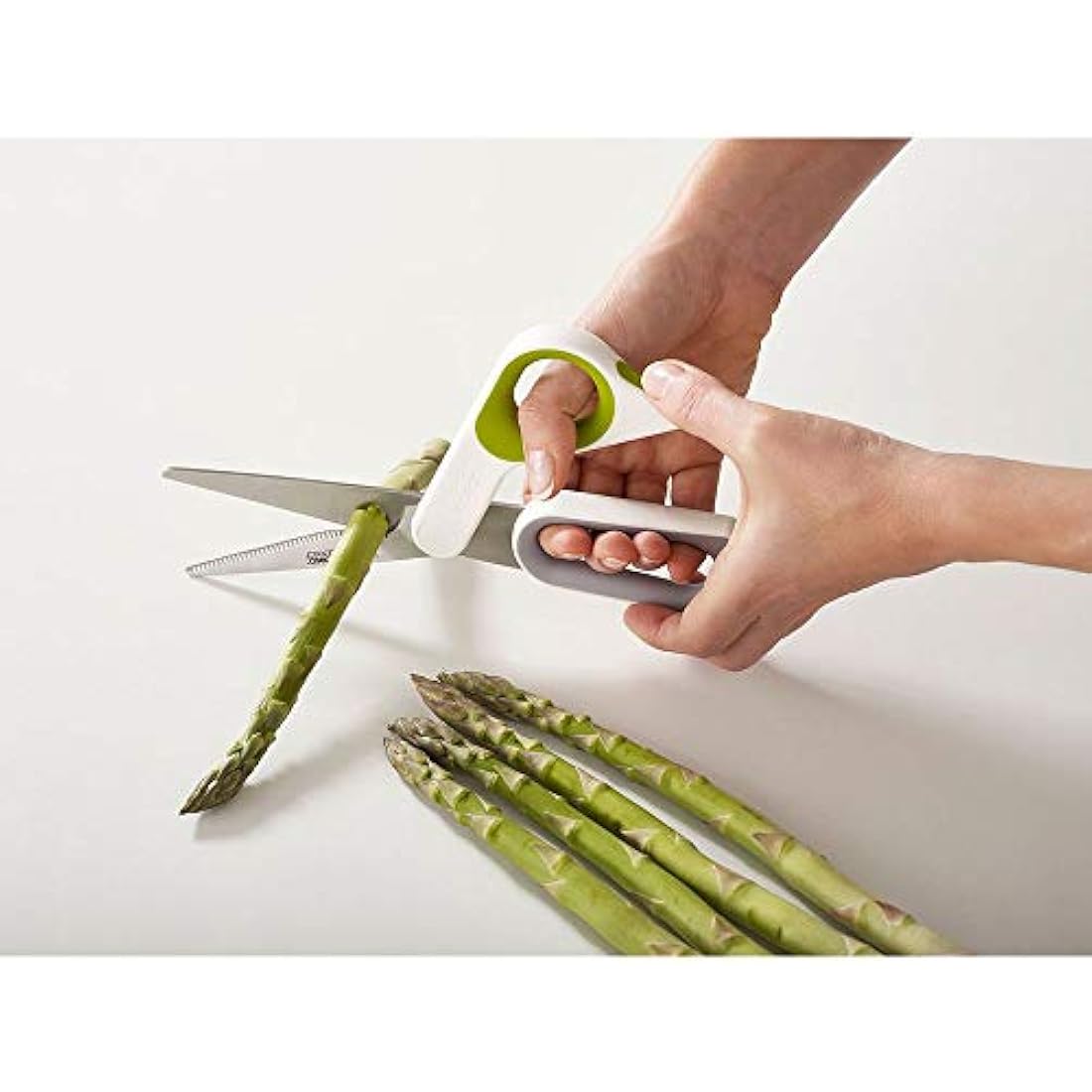 Joseph Joseph PowerGrip - Kitchen Scissors with Integrated Thumb Grip and herb stripper, White/Green, 4