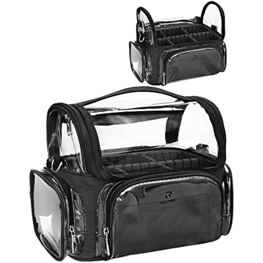 Relavel Makeup Brush Case, Large Makeup Brush Holder Professional Makeup Artist Travel Case Clear Waterproof Cosmetic Organizer Bag, Full Open Easy to Access, with Adjustable Strap and Dividers