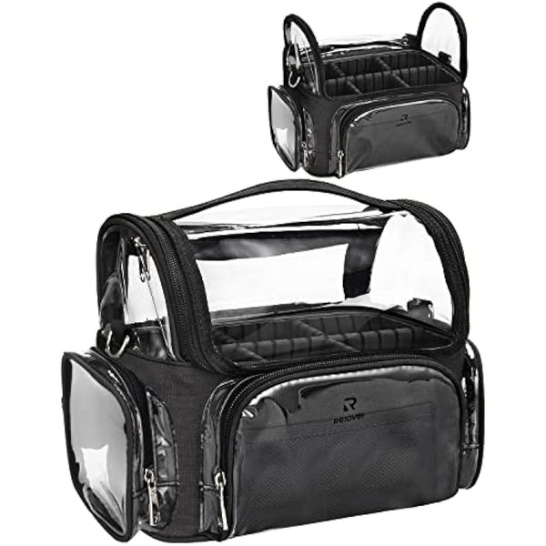 Relavel Makeup Brush Case, Large Makeup Brush Holder Professional Makeup Artist Travel Case Clear Waterproof Cosmetic Organizer Bag, Full Open Easy to Access, with Adjustable Strap and Dividers