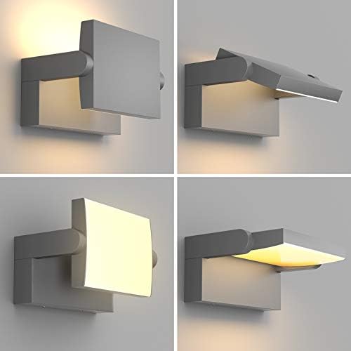 Klighten 24W LED Wall Light Outdoor Indoor Waterproof IP65 Adjustable Lamp Modern Outside Light Aluminum Wall Lighting for Entrance Garden Balcony, Dark Gray, Warm White 2700K-3000K