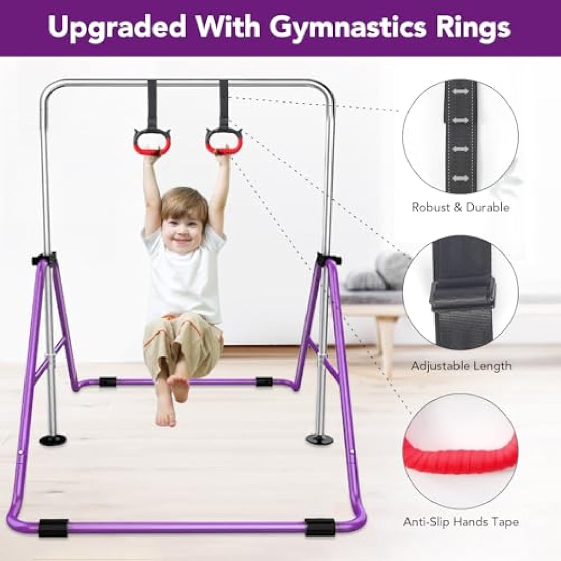 FBSPORT Gymnastics Bars, Horizontal Bar Expandable Gymnastics Kids Bar Folding Bar Junior Training Bar Multifunction Gym Training Equipment Home Training Adjustable Height Kip Bar