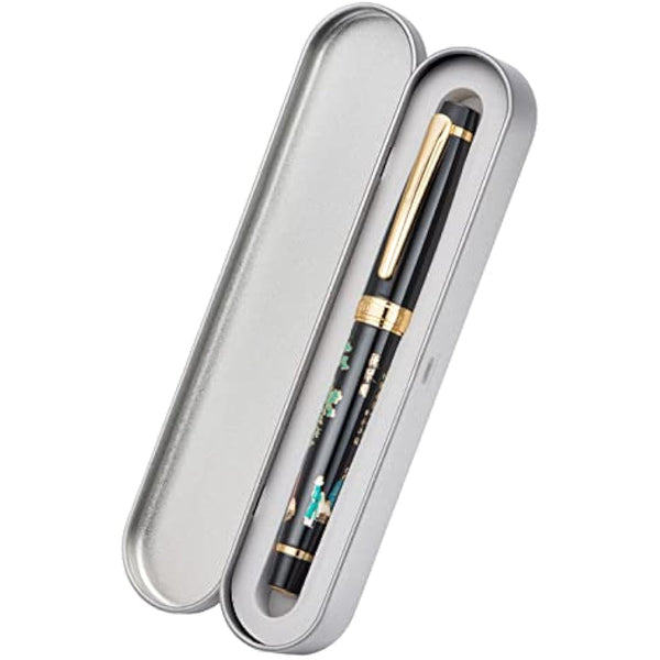 Hongdian 231 Chinese Classical Fountain Pen, Iridum Fine Gold Nib with Chinese Painting Design, Smooth Writing Pen with Ink Converter and Metal Pen Box Set