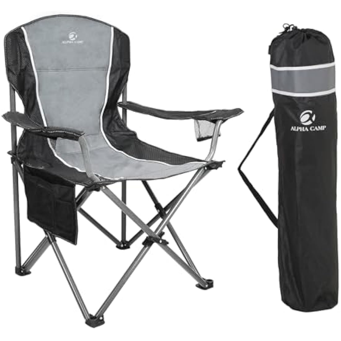 LET'S CAMP Camping Chair Foldable Fishing Chair, Heavy Duty Steel Frame Outdoor Chair with Cup Holder and Carrying Bag XL size up to 160kg
