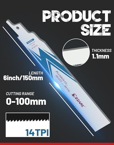 EZARC Reciprocating Saw Blade Bi-Metal Cobalt Sabre Saw Blades for Heavy Metal Cutting 150mm 14TPI R626PM+ 25pcs
